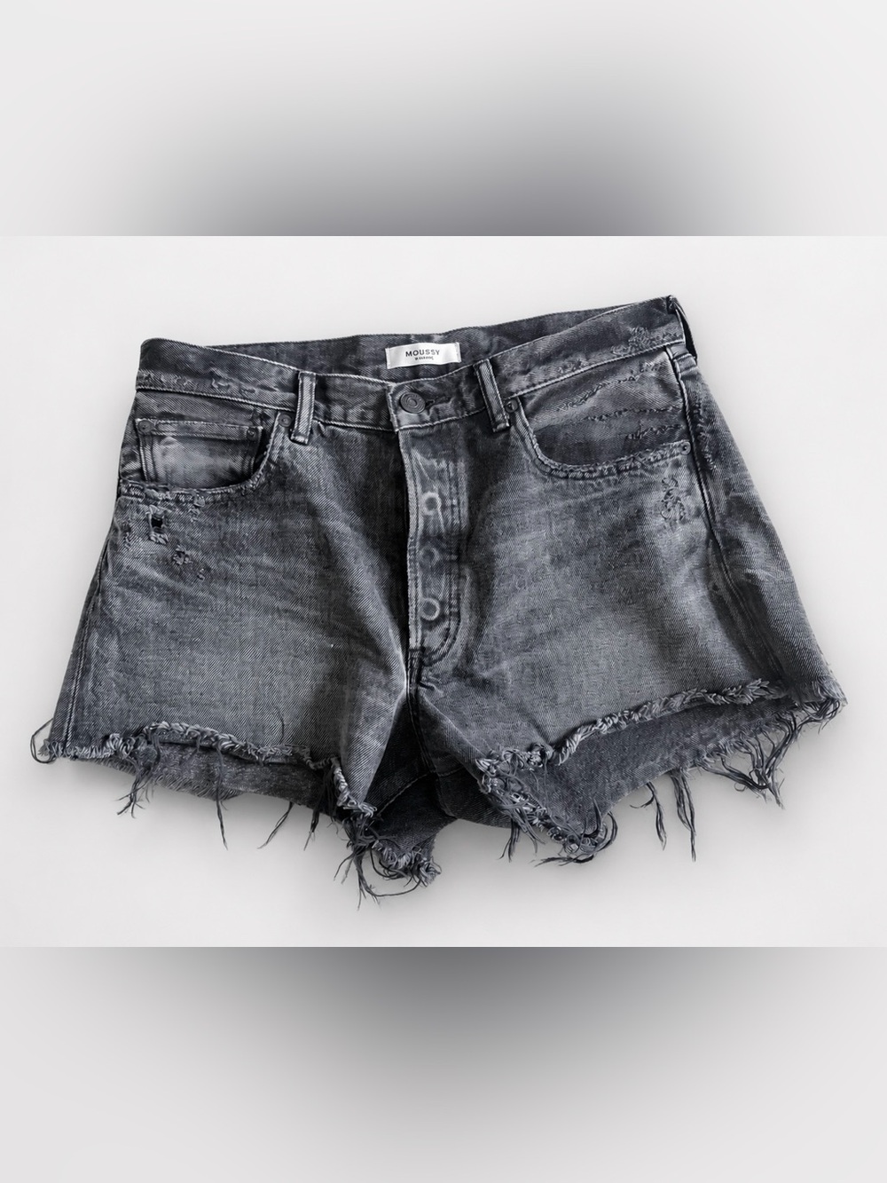 Moussy Distressed Black Denim Cutoff Shorts